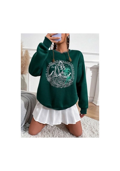 Tarzsokak Haki Live Özel Renkli Oversize Bisiklet Yaka Pamuklu Sweatshirt Haki