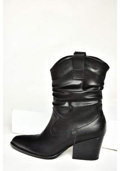 Fox Shoes T296713009 Siyah Kalın Topuklu Kadın Bot Siyah-Suni Deri Siyah