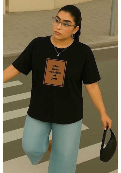 Büyük Beden The Best Baskılı Unisex Tişört SIYAH