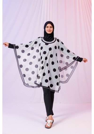 Tarzını Seç Kısa Kimono Pareo - Tesettür Pareo - Puantiyeli Beyaz 180x135 Cm Çok Renkli