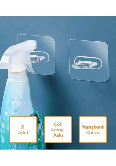 Kendinden Yapışkanlı Askılık Kanca 2 Li Çok Fonksiyonlu Pratik Asma Aparatı Plastik Gri Cn Diğer