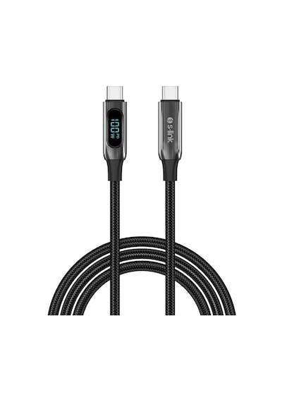 S-link Armor Led Lcc-0100 100w 1m Type-c To Type-c Pd Örgülü Led Başlıklı Siyah Hızlı Şarj Kablosu