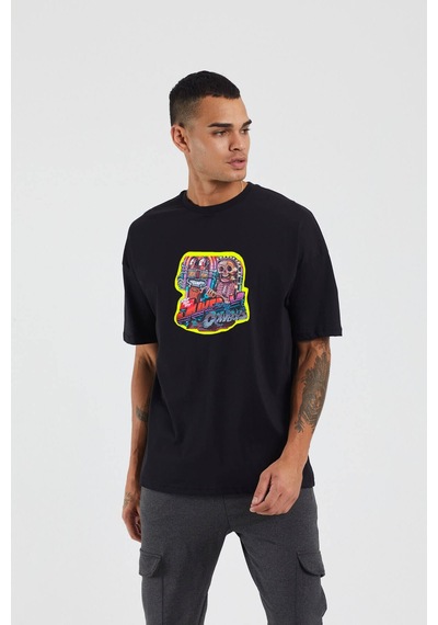 Thewert Unisex Jukerx Cow Baskılı Siyah Oversize Tshirt