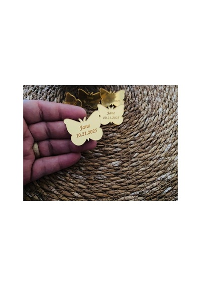 20 Adet Pleksi Kelebek 3cm Arkası Bantlı Pleksi Kelebek Gold Veya Gümüş