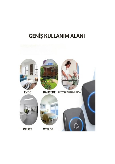 Azemax Ledli Kablosuz Kumandalı Kapı Zili Tekli Uzun Mesafeli
