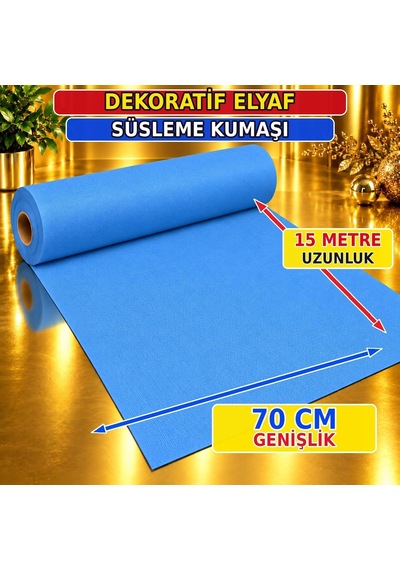 Genel 15 Metre Açık Mavi Tela Kumaş Kumaş Noel Yılbaşı Süsleme Kumaşı 70 Cm