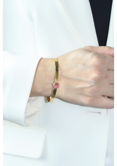 Kadir Jewellery 22 Ayar Altın Kaplama El İşçiliği Zirkon Taşlı Kadın Kelepçe Bilezik Çok Renkli