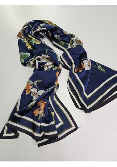 Miorel Scarfs Yeni Sezon Çiçek Desen Vual İpek Şal Fular Silk Scarfs Shawl Hijab Lacivert
