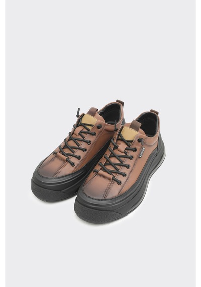 Derinet Hakiki Deri Bağcıklı Erkek Sneaker Taba Taba