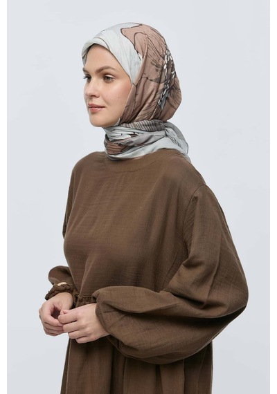 Moda Kaşmir Şakayık Desen Bambu Eşarp Taş-vizon