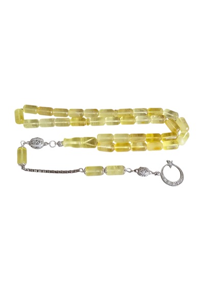 Leblebi Tesbih Usta İşçilikli Diamond Gümüş Püsküllü  Mat Damla Kehribar