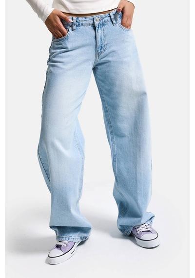 Itsbasic Kadın Ice 2s6-3 Barrel Mid Rise Fit Orta Bel Denim Jean Buz Mavi