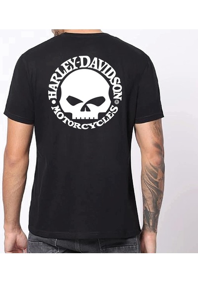 Harley Davidson Bad Skull Tasarım Motorcu Tişörtü Beyaz