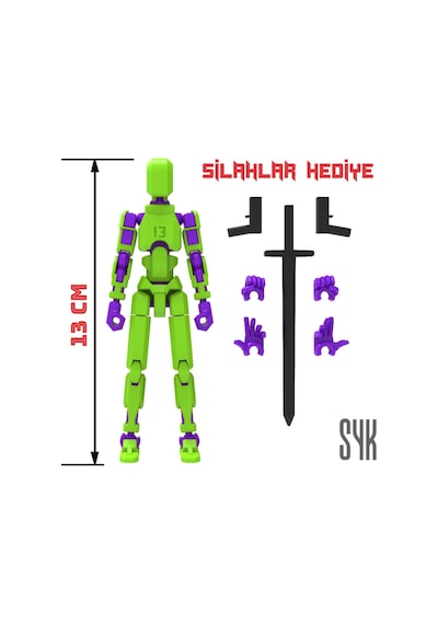 Robot 13 Dummy Yeşil Mor Tüm Eklemleri Hareketli Aksiyon Figürü Oyuncak