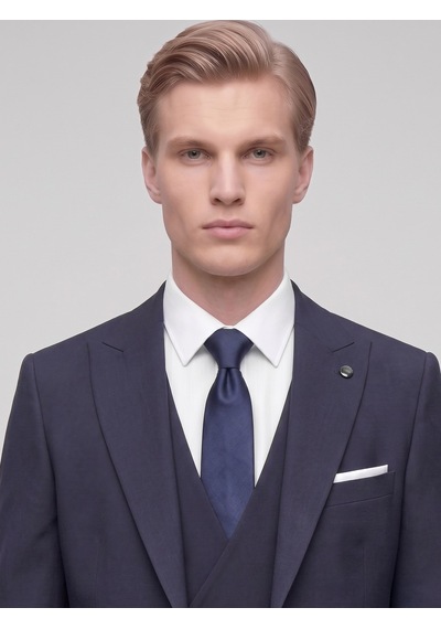 Erkek 3 Parça Slim Fit Takım Elbise Kruvaze Yelekli Modern Kesim Şık Takım Lacivert