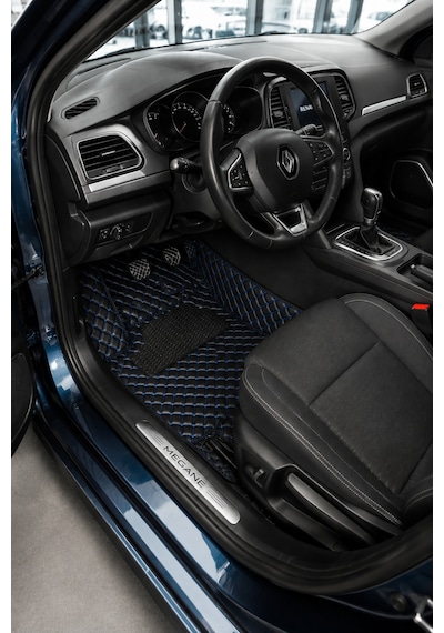 Renault Boreal Siyah Üzeri Mavi Dikiş 8d Diamond Premium Havuzlu Deri Oto Paspas