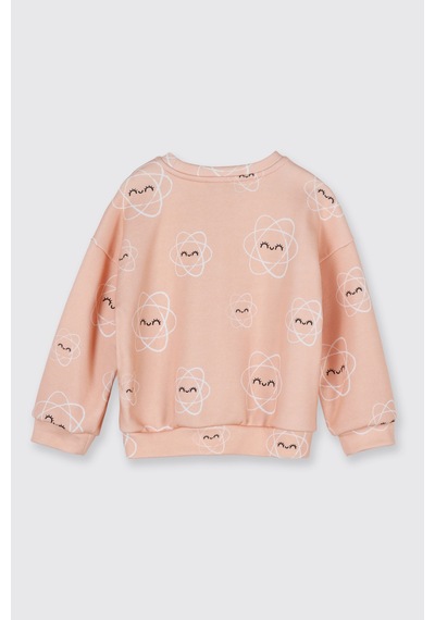 Panço Kız Çocuk Desenli Sweatshirt Somon