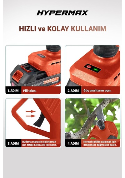 Çift Akülü 40 Mm Çelik Şanzuman Dijtal Göstergeli Şarjlı Dal Ağaç Kesme Bağ Budama Makası