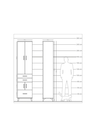 Arges Dolap 5 Raflı 3 Çekmeceli 4 Kapaklı 60x30x243 Çam-antrasit Çam