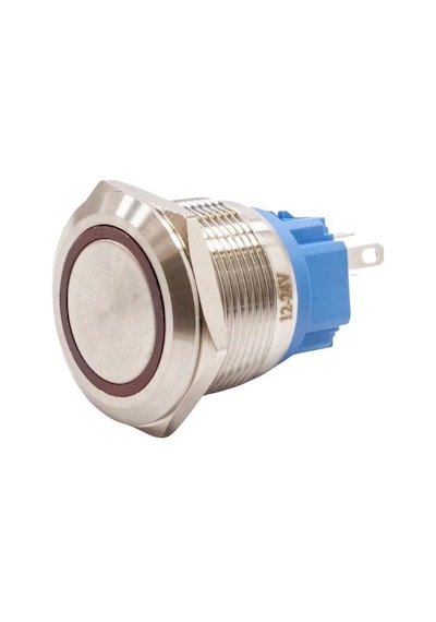 Motorobit 22B-P1Z-E 22Mm Düz Anahtarlı Işıklı Metal Buton - Kırmızı