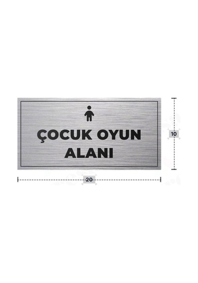 Çocuk Oyun Alanı Yazılı - Metal - Gümüş Renk - Kapı İsimliği - 20x10 Cm