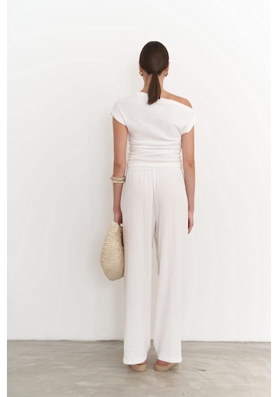 Mai Collection Mai Studios Co. Sona Beyaz Asimetrik Bluz Pantolon Takım Beyaz