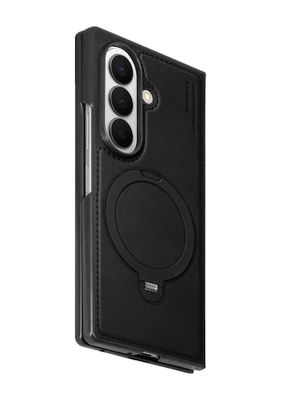 Samsung Galaxy Uyumlu Z Fold 8 Ultra Kılıf Ring M-safe Şarj Özellikli High Pu Deri Hdd Hbc-386 Skafta Case Siyah