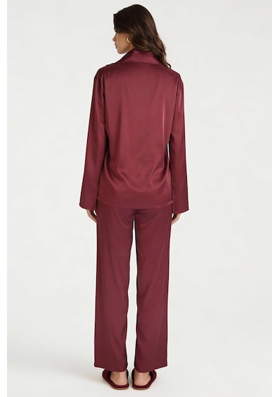 Amoris Bordo Uzun Saten Pijama Takımı