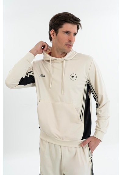 Maraton Boxy Erkek Kapüşonlu Bej Sweatshirt Bej