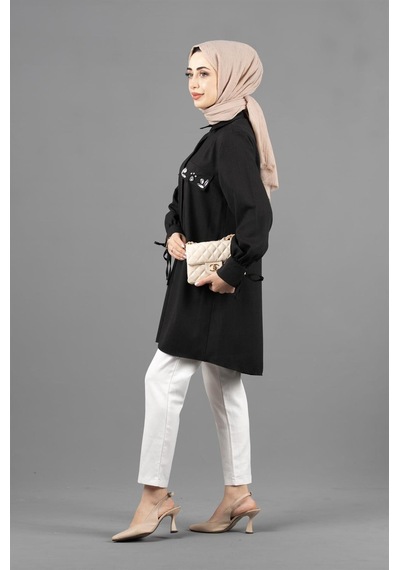 Sevitli Taş Detaylı Tunik-siyah-1574-siyah Siyah