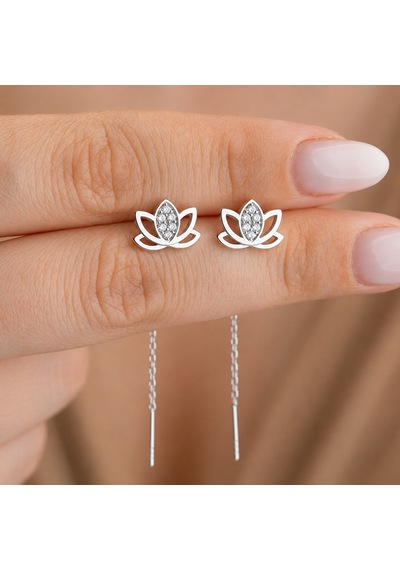 Gümüş Sallantılı Lotus Kadın Küpe