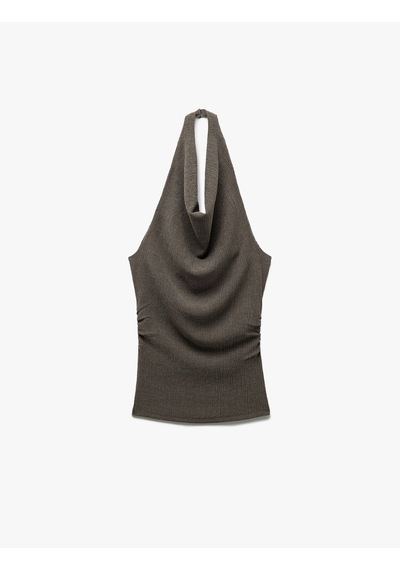 Koton Kolsuz Dokulu Halter Yaka Bluz Vizon 5sak10259ek Vizon