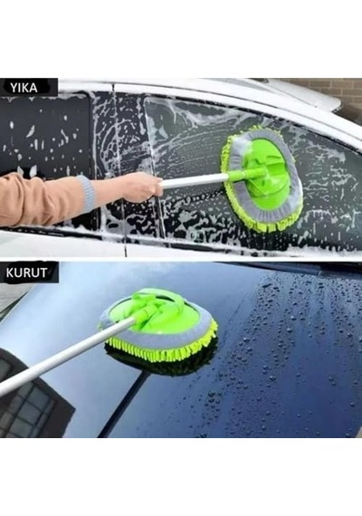 Ayrex Alüminyum Gövdeli Teleskopik Araç Yıkama Mopu Uzayabilir Saplı Mikrofiber Mop, Yedek Bezli, Çıkarılabilir Diğer