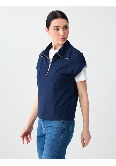 Jimmy Key Jimmy Key Lacivert Fermuarlı Balıkçı Yaka Kolsuz Örme Sweatshirt 6sw235710494