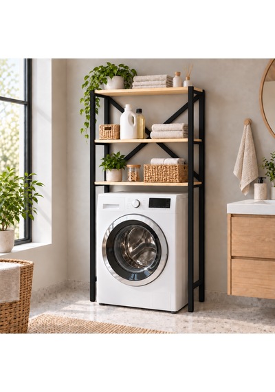 Çamaşır Makinesi Üstü Raf 3 Raflı Metal Banyo Düzenleyici 75 30 150 Cm Antrasit