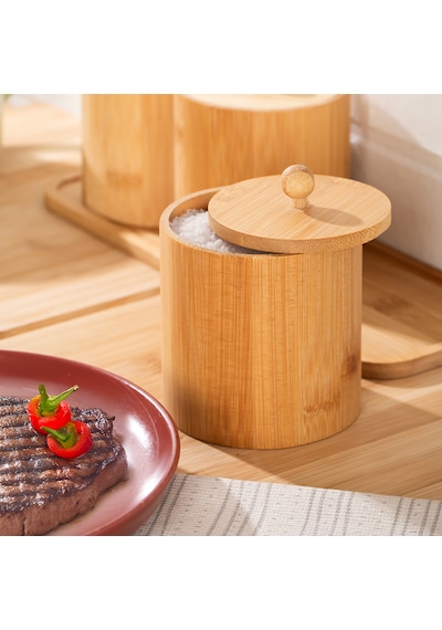 Porsima Pbt-604 Bambu Çok Amaçlı Standlı Saklama Kabı Organizer 4 Parça Baharat Seti Bambu