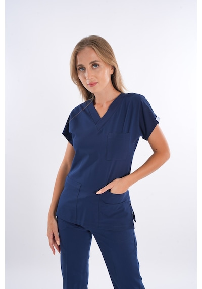 Lacivert Renk Hipoya Çamaşır Suyuna Dayanıklı Scrubs Takım İş Kıyafeti Unisex Model Lacivert