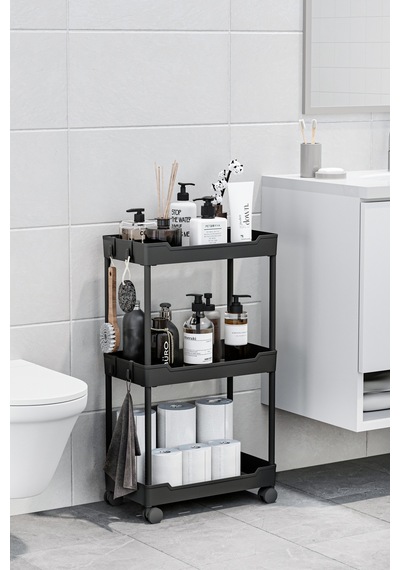 Siyah 3 Katlı Tekerlekli Düzenleyici Mutfak Ve Banyo Rafı Vesken