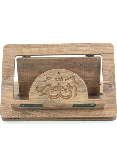 Masaüstü Kademeli Ayarlanabilir Allah Yazılı Sayfa Tutucu Aparatlı Ahşap Rahle, Katlanabilir Tablet Standı
