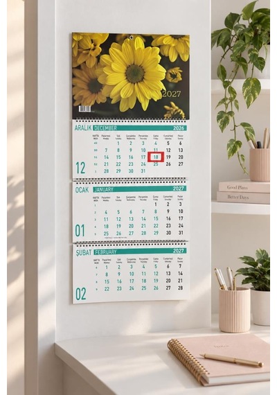 Lizy 2027 Çiçekler Temalı Gemici Takvimi Spiralli 33x24 Cm Tasarım-1