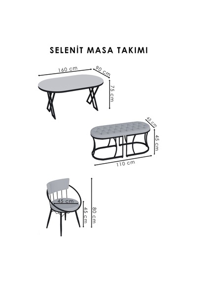 Selenit Mutfak Yemek Masası Takımı- 6 Kişilik Mutfak Masa Sandalye Takımı- Mutfak Masası Takımı Beyaz Mermer Model