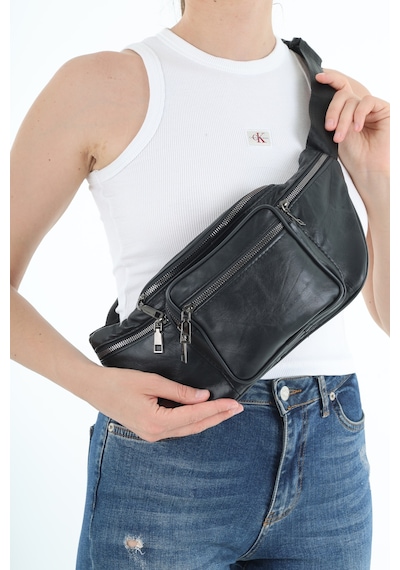 Nahitatyana Unisex Siyah Çok Cepli Hakiki Deri Freebag Bel Çantası Ve Omuz Çantası Siyah - 121763658 Siyah