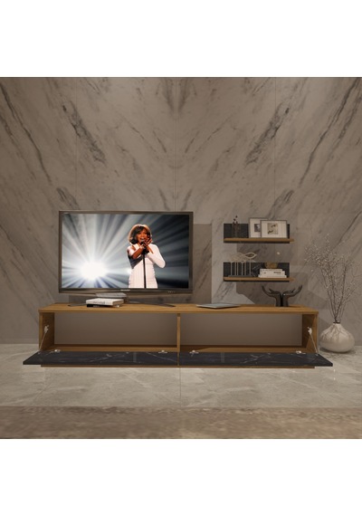 Decoraktiv Eko 4b Mdf Std Tv Ünitesi Tv Sehpası Pera - Siyah Mermer