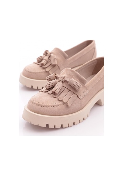 Dgn 2836 Kadin Püsküllü Loafer Ayakkabi Bej Süet