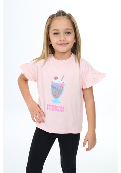 Toontoy Kids Toontoy Kız Çocuk Mılkshaek Everyday Baskılı Tişört Pudra