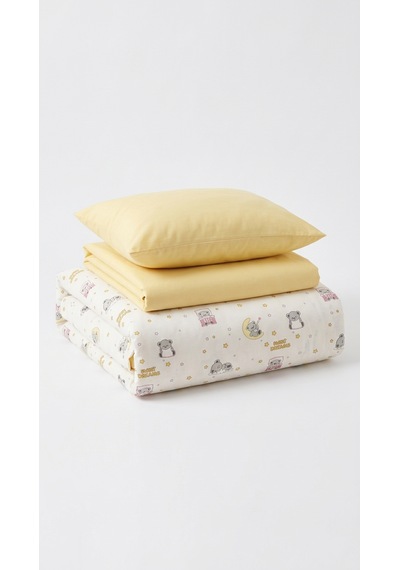 %100 Pamuklu Sweet Dreams Sevimli Koala Desenli 3 Parça Bebek Nevresim Takımı - Sarı 3'lü Bebek Uyku Seti Beyaz - Sarı