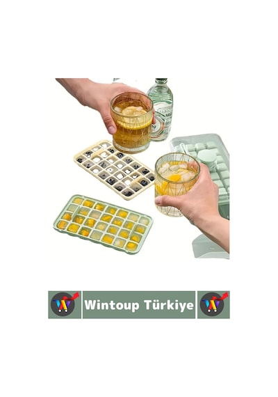 Dayanıklı Sert Plastik Zahmetsiz Bpa İçermez Şeffaf Kapaklı Hazneli 56 Bölmeli Basmalı Pratik Buzluk Çok Renkli