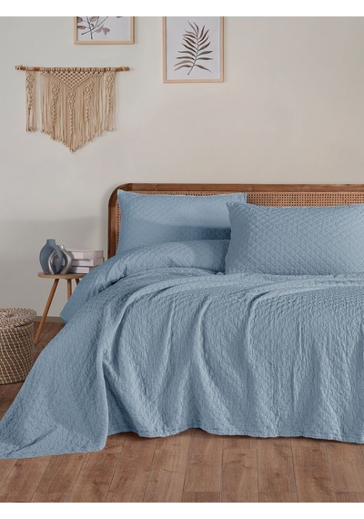 BedLine Cambrıdge Yatak Örtüsü Seti Çift Kişilik Mavi Kutulu Mavi