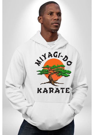 Miyagi-do Karete Çocuk Logo Dizi Bonzai Ağaç Kadın Erkek Beyaz Kapüşonlu Sweatshirt Hoodie Beyaz