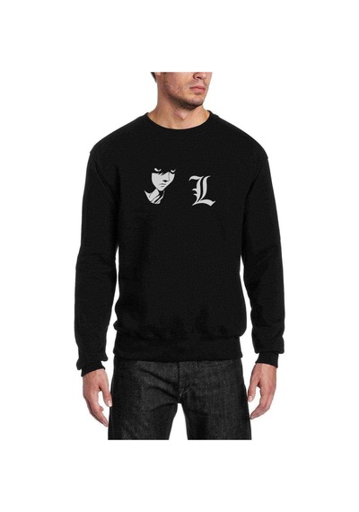 Death Note L Baskılı Siyah Erkek Örme Sweatshirt